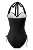Load image into Gallery viewer, One Piece Halter Neck Black Swimwear with Drawstring
