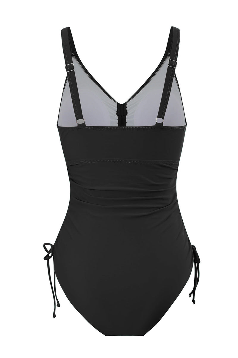 Load image into Gallery viewer, One Piece High Waist Black Swimwear with Keyhole