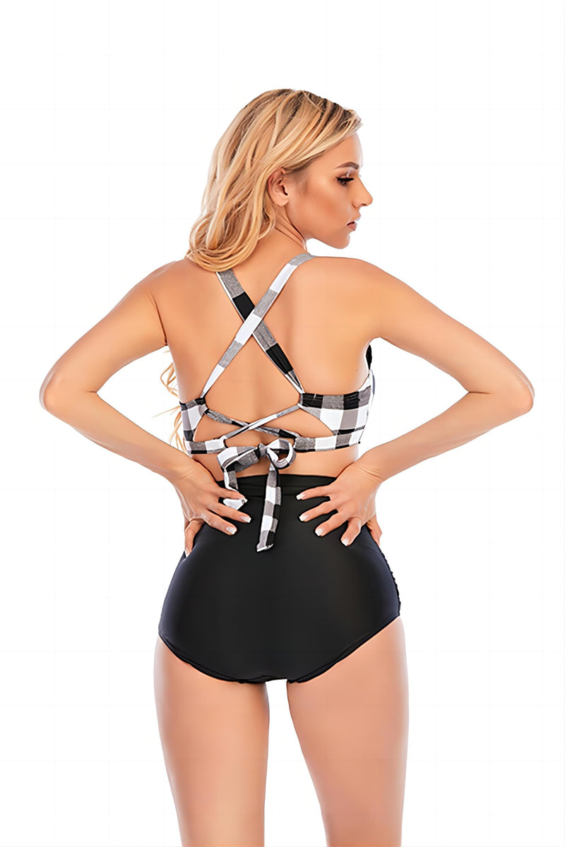 Load image into Gallery viewer, Plaid Halter Two Piece Swimwear