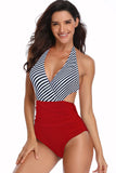 Halter Cut Out One Piece High Waist Swimwear