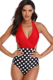 Halter Cut Out One Piece High Waist Swimwear