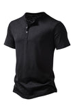 Button Black Summer Short Sleeves Tops for Men