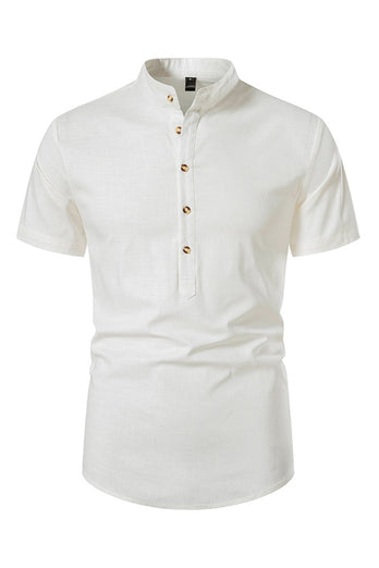 Slim Fit White Buttons Summer Men's Tops