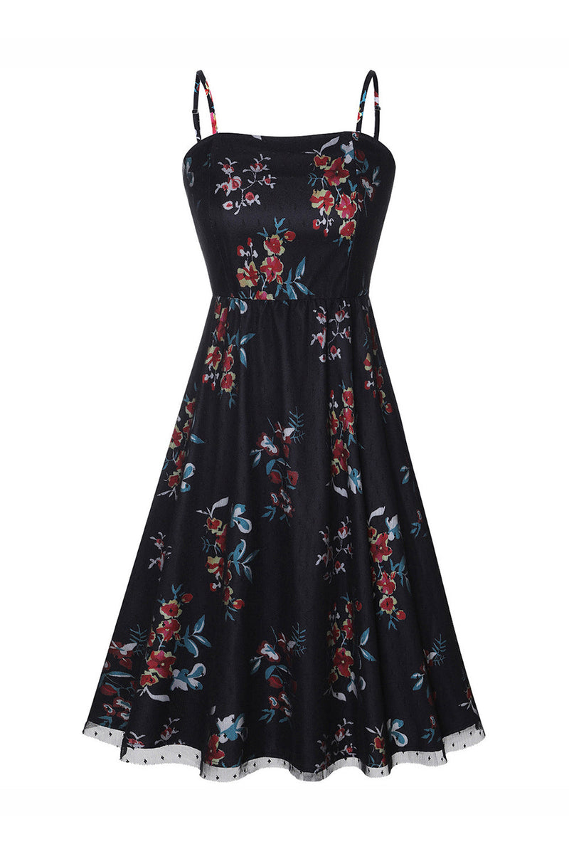 Load image into Gallery viewer, Black Printed 1950s Pin Up Dress