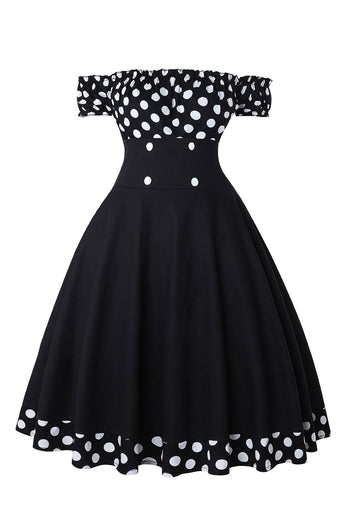 Off the Shoulder Polka Dots 1950s Dress