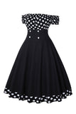 Off the Shoulder Polka Dots 1950s Dress