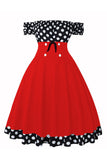 Off the Shoulder Polka Dots 1950s Dress