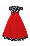 Off the Shoulder Polka Dots 1950s Dress