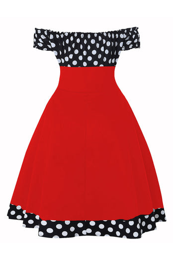 Off the Shoulder Polka Dots 1950s Dress
