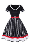 Black V-neck Polka Dots 1950s Dress