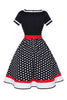 Load image into Gallery viewer, Black V-neck Polka Dots 1950s Dress