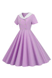 Peter Pan Collar Swing 1950s Dress with Short Sleeves