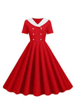 Peter Pan Collar Swing 1950s Dress with Short Sleeves