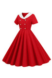 Peter Pan Collar Swing 1950s Dress with Short Sleeves