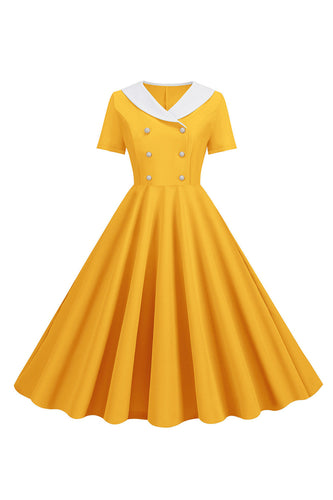 Peter Pan Collar Swing 1950s Dress with Short Sleeves