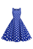 Black Polka Dots Vintage 1950s Dress