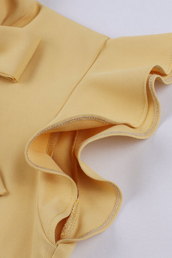 Yellow Solid Swing 1950s Dress with Bow