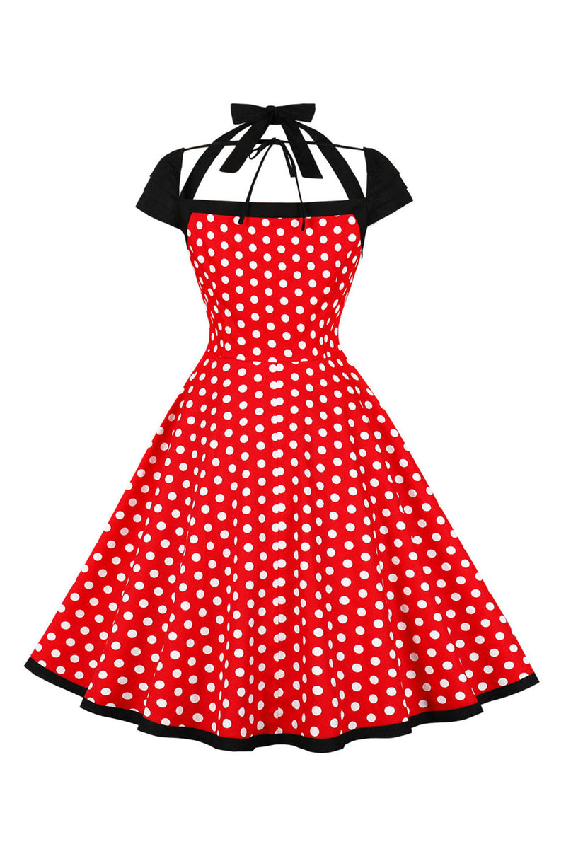 Load image into Gallery viewer, Red Polka Dots Halter Swing 1950s Dress