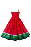 Red Watermelon Printed Vintage 1950s Dress