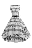 White Printed Swing 1950s Vintage Dress