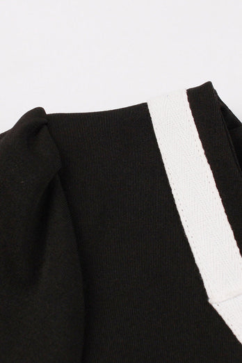 V Neck Short Sleeves Black 1950s Dress With Belt