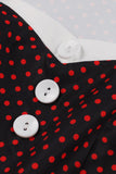 Black Polka Dots 1950s Dress with Button