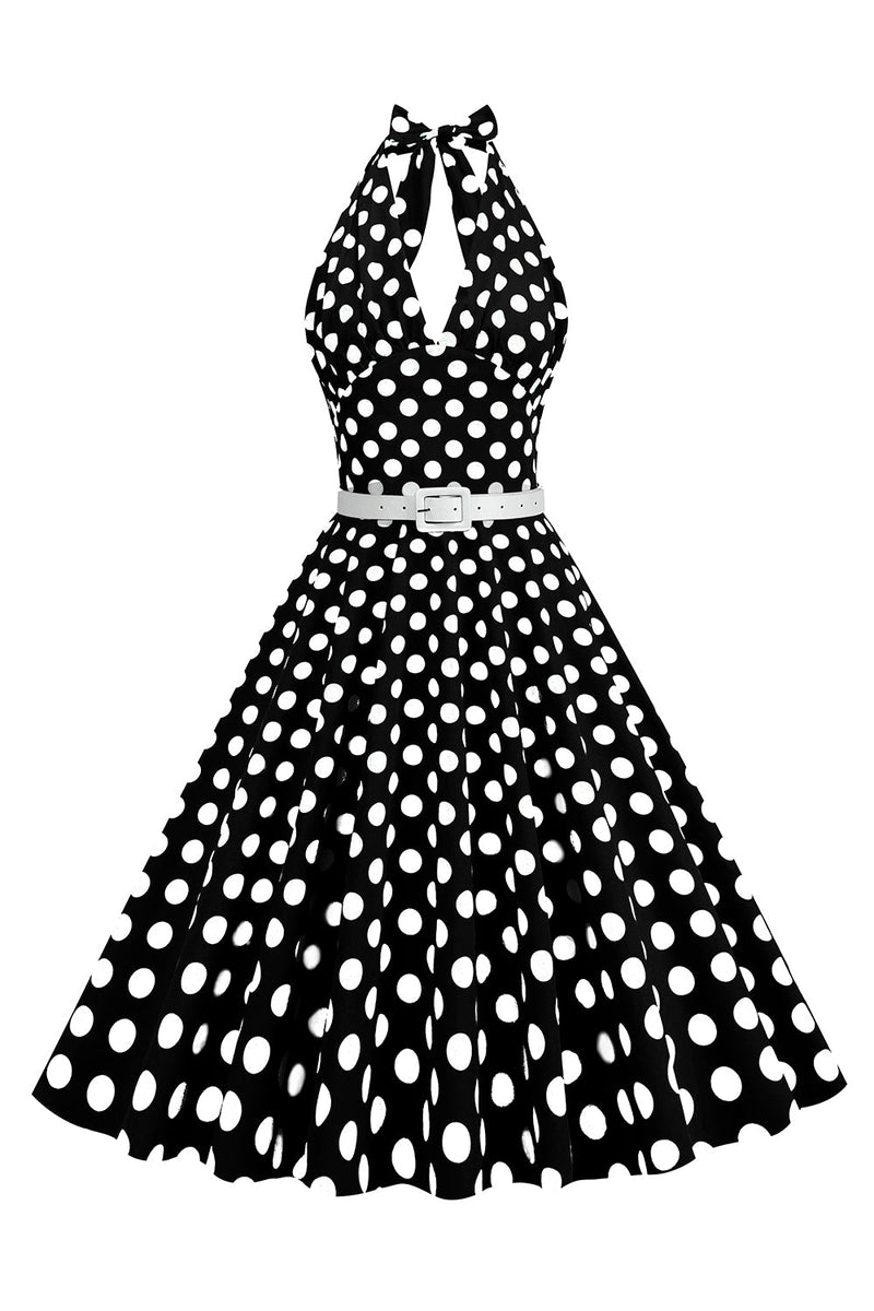 Load image into Gallery viewer, Hepburn Style Halter Neck Polka Dots Red 1950s Dress