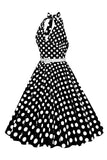 Hepburn Style Halter Neck Polka Dots Red 1950s Dress