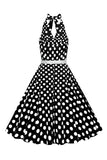Hepburn Style Halter Neck Polka Dots Red 1950s Dress