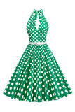 Hepburn Style Halter Neck Polka Dots Red 1950s Dress