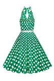 Hepburn Style Halter Neck Polka Dots Red 1950s Dress