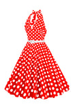 Hepburn Style Halter Neck Polka Dots Red 1950s Dress