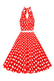 Hepburn Style Halter Neck Polka Dots Red 1950s Dress