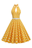 Hepburn Style Halter Neck Polka Dots Red 1950s Dress