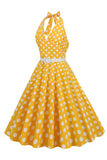 Hepburn Style Halter Neck Polka Dots Red 1950s Dress