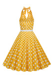Hepburn Style Halter Neck Polka Dots Red 1950s Dress