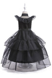 Black Tulle A Line Girl Dress with Belt