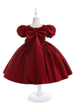 Burgundy Satin Girl Dress with Bow