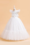 Tulle A Line Champagne Girl Dress with Bow