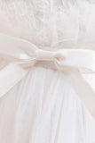 Tulle A Line Champagne Girl Dress with Bow