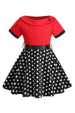 Bateau Neck Polka Dots White Vintage Girl Dresses