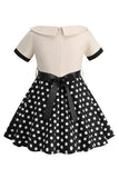 Bateau Neck Polka Dots White Vintage Girl Dresses