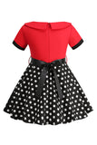 Bateau Neck Polka Dots White Vintage Girl Dresses