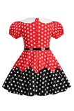 Puff Sleeves Polka Dots Black A Line Girls' Dress