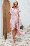 Pink Floral Maxi Wrap Dress