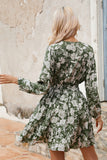 Green Floral Long Sleeves Summer Dress