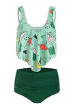 Two Piece Green Printed Swimwear