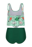 Two Piece Green Printed Swimwear