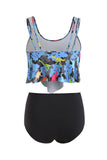 Two Piece Grey Printed Tankini Swimsuits