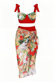 Two Piece Printed Swimwear Set with Beach Dress